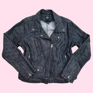 Harley Davidson Denim Moto Jacket Womens XL Dark Gray Slim Fitted Full Zip